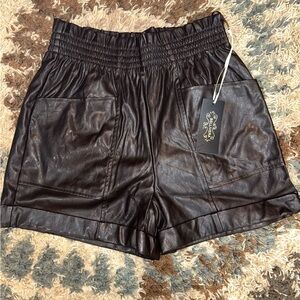 Elegant Brown Leather Women Shorts